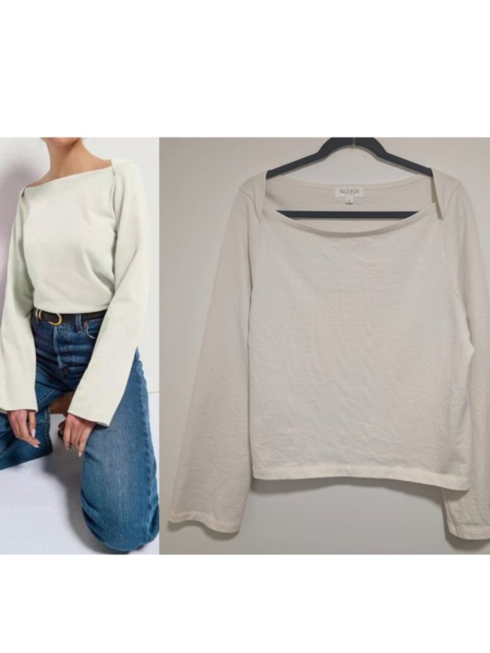 NATION LTD | Bryce Long Sleeve Boat Neck Top In Porcelain